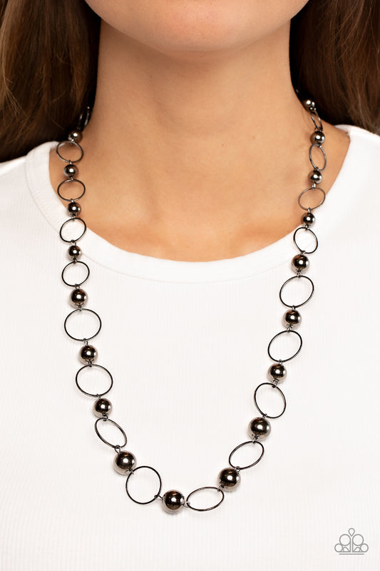 Metro Milestone - Black Gunmetal Round Bead Medium-Length Necklace