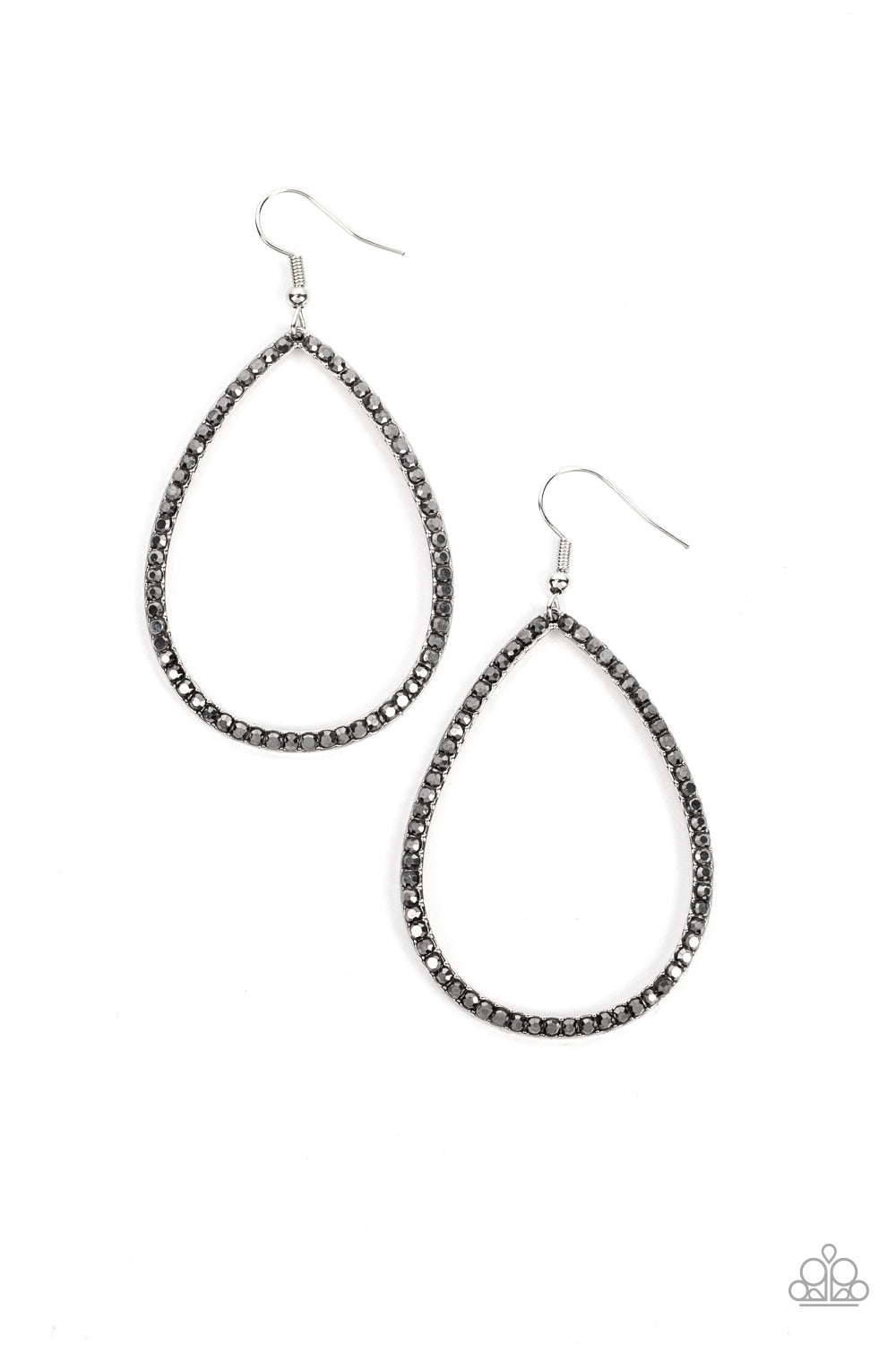 Black Tie Optional - Silver Hematite Rhinestone Teardrop Fishhook Earrings