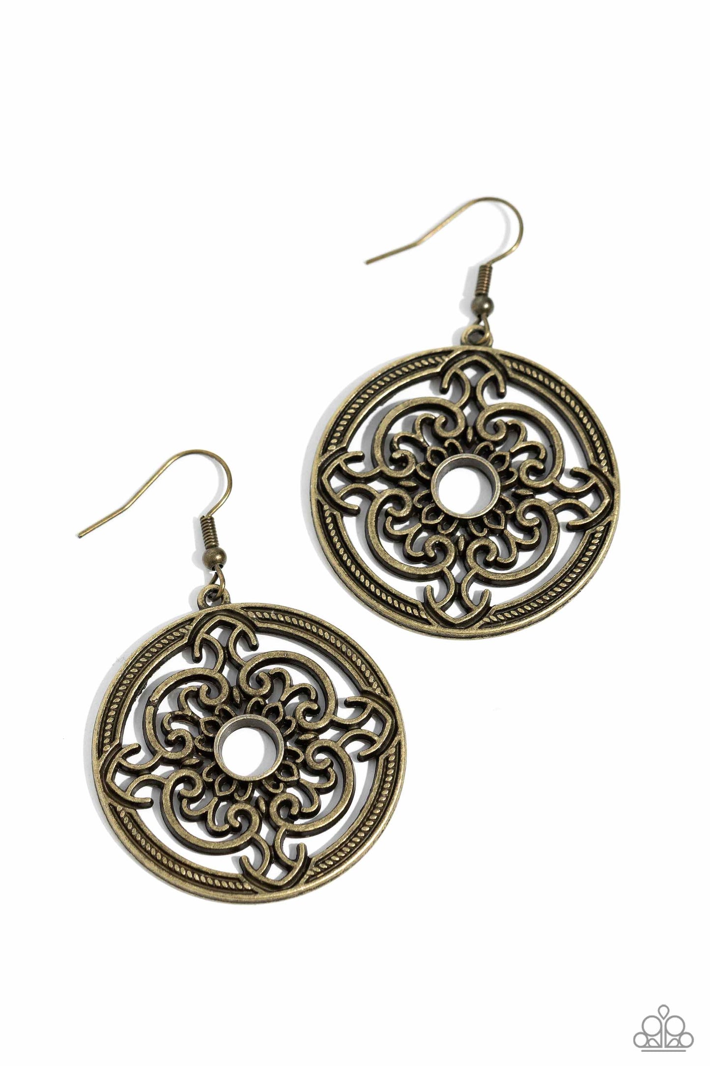 Mandala Meditation - Brass Circle Fishhook Earrings