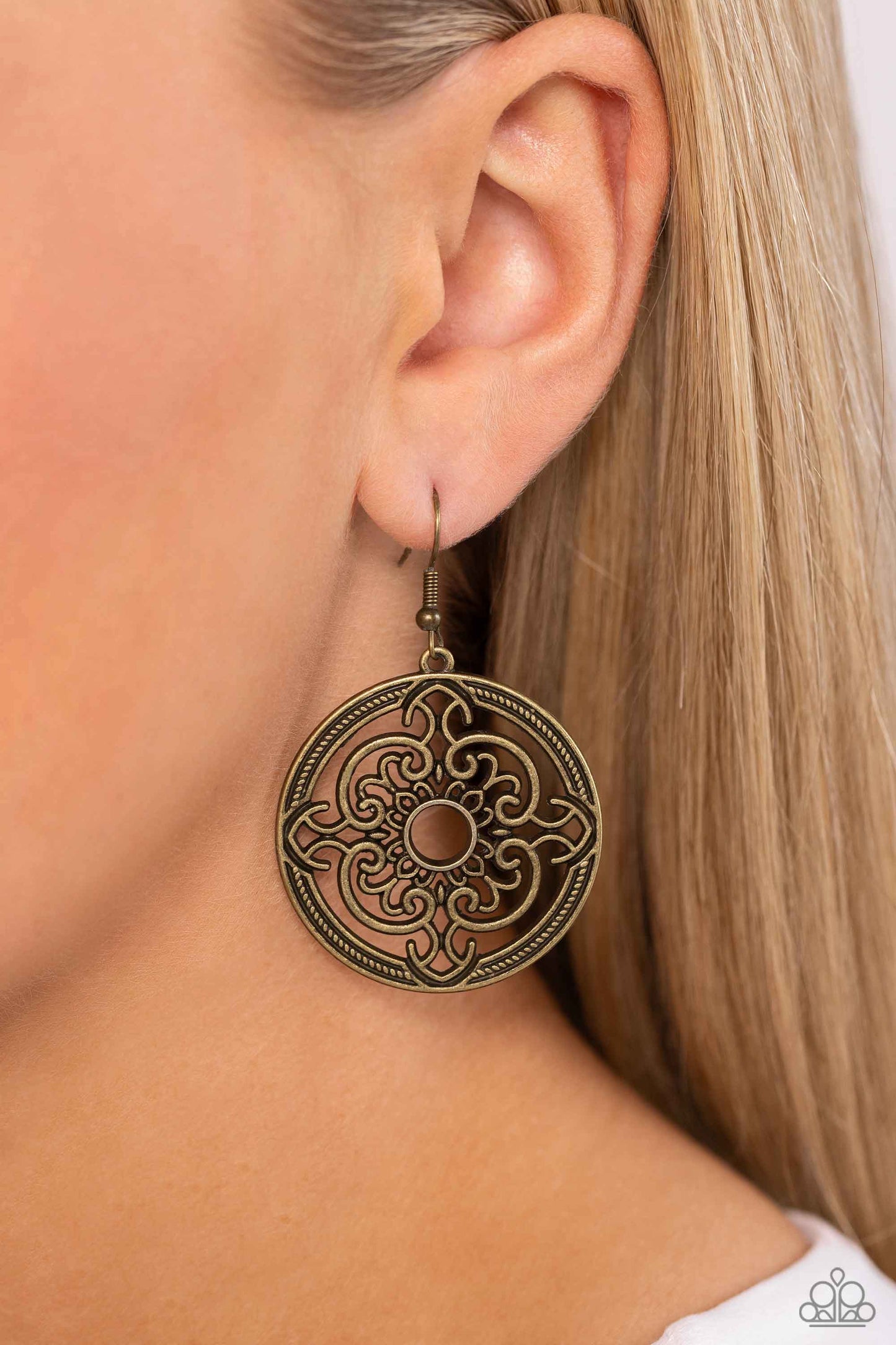 Mandala Meditation - Brass Circle Fishhook Earrings