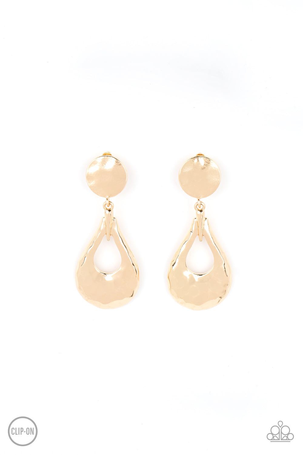 Metallic Magic - Gold Hammered Teardrop Clip-On Earrings