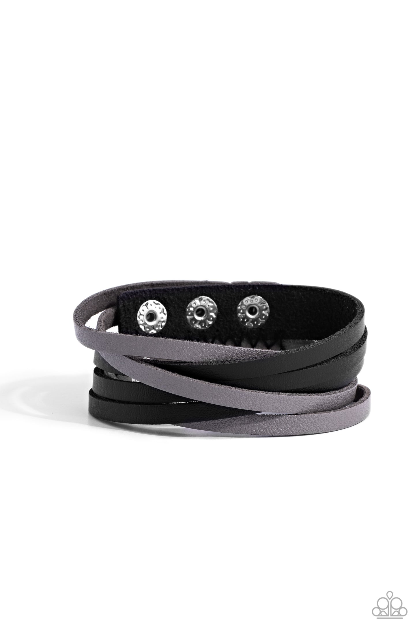 Not SEW Fast - Black and Gray Leather Urban Wrap Bracelet