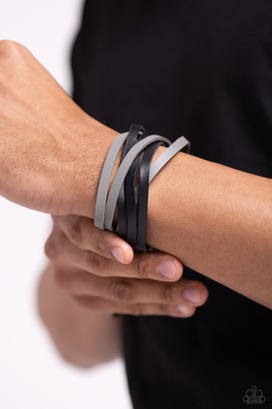 Not SEW Fast - Black and Gray Leather Urban Wrap Bracelet