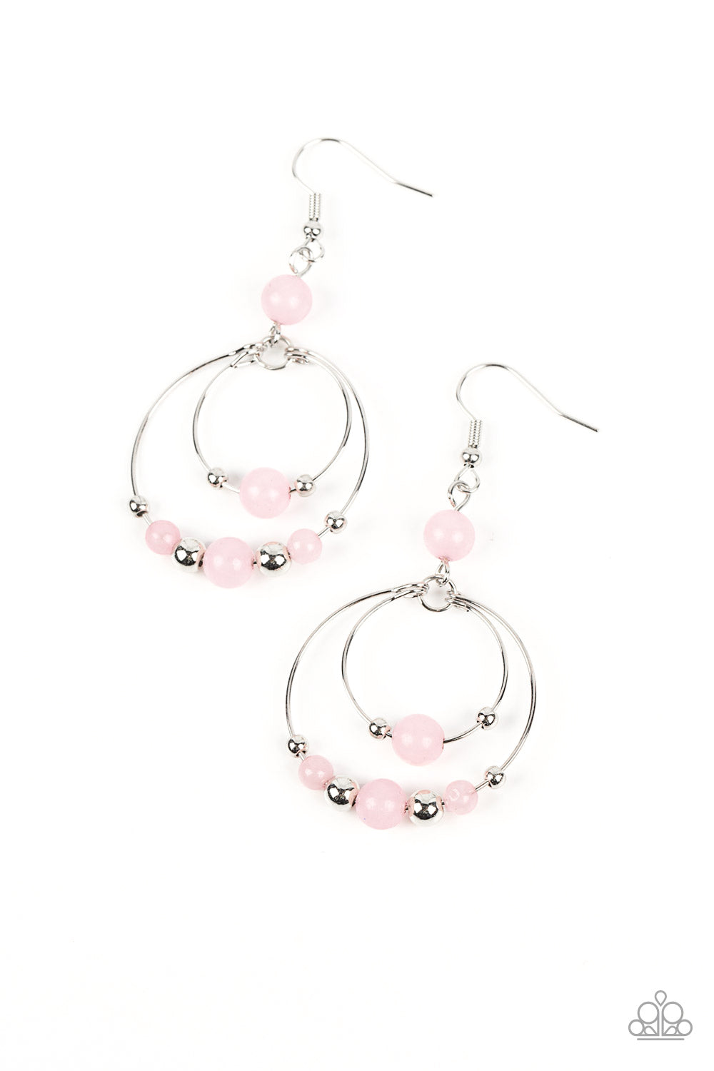 Eco Eden - Pink Stone Bead Silver Circle Fishhook Earrings