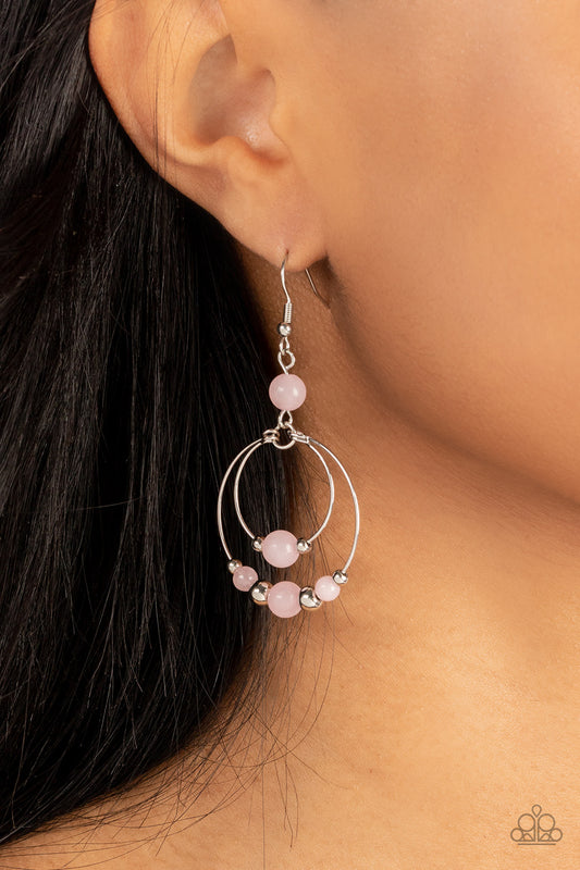 Eco Eden - Pink Stone Bead Silver Circle Fishhook Earrings