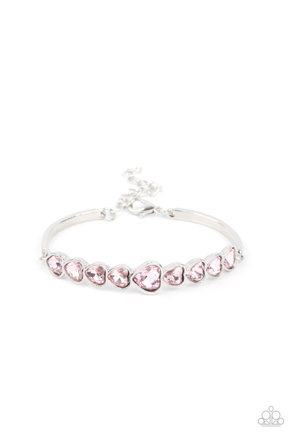 Lusty Luster - Pink Rhinestone Heart Silver Clasp Bracelet