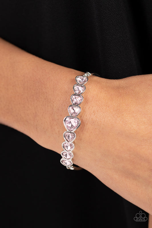 Lusty Luster - Pink Rhinestone Heart Silver Clasp Bracelet