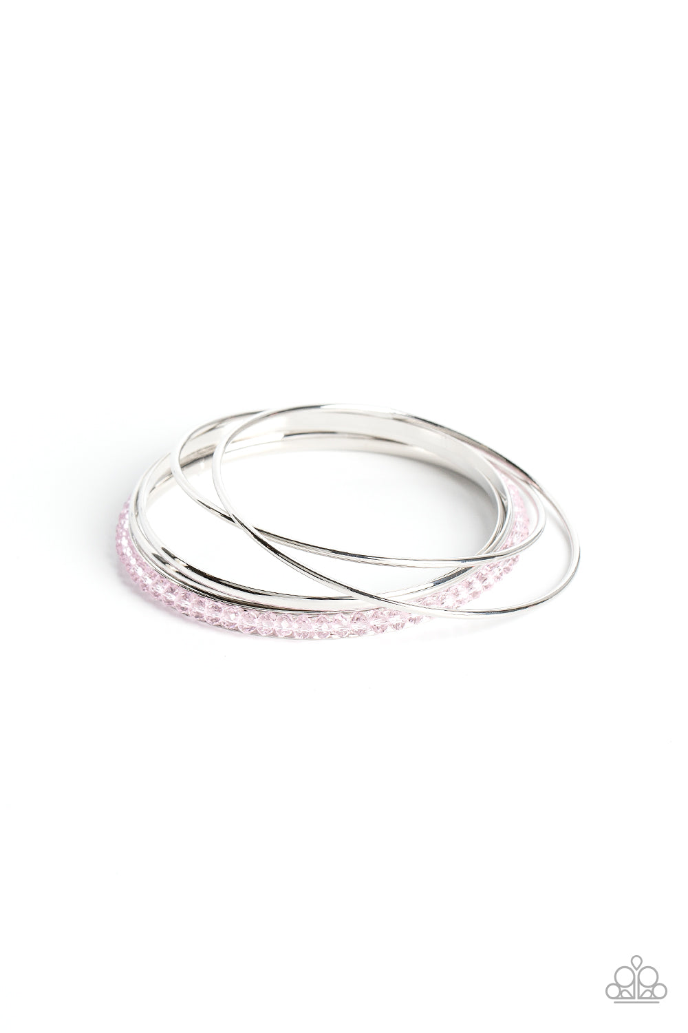 Prismatic Pizazz - Pink Crystal Silver Bangle Bracelet Set