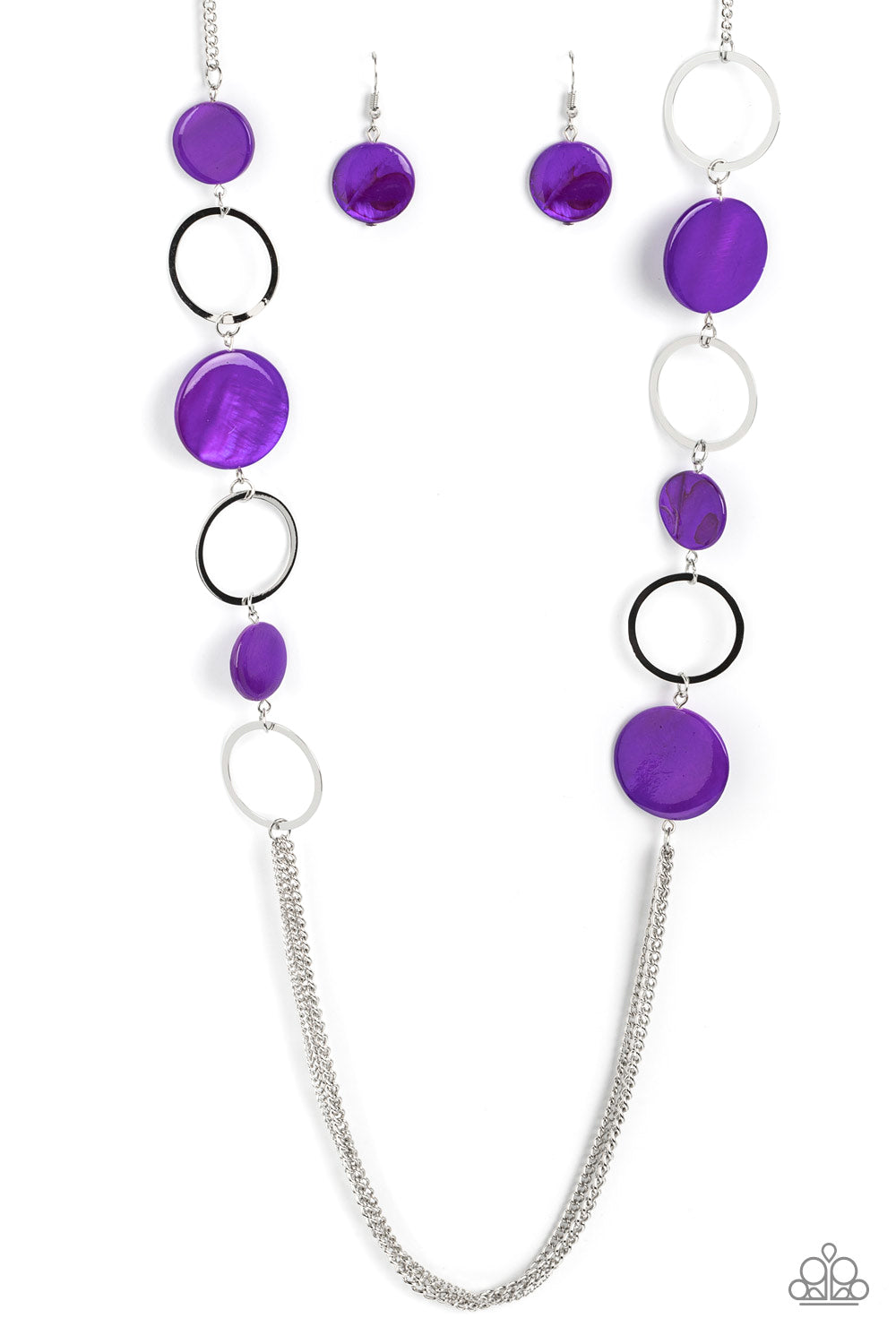 Beach Hub - Purple Shell-like Silver Circle Long Necklace