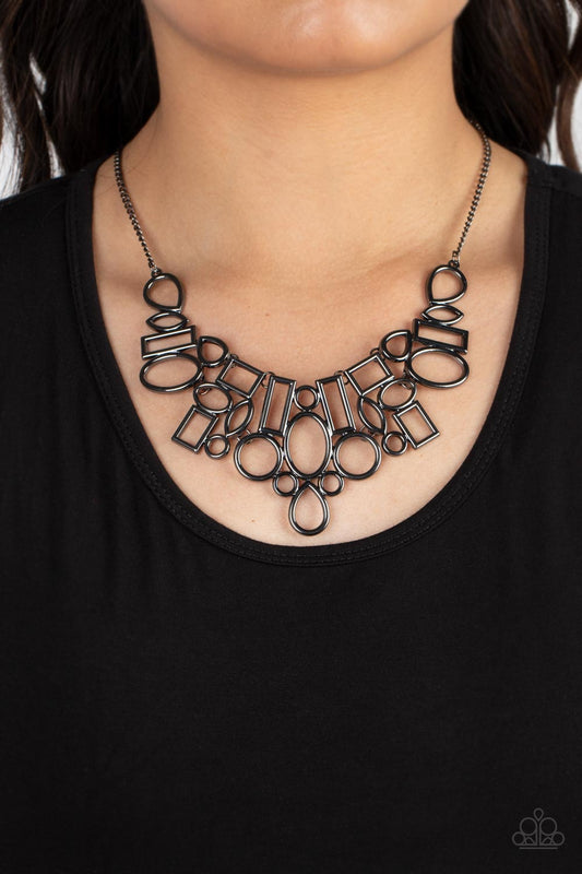 Geometric Grit - Black Gunmetal Geometric Short Necklace