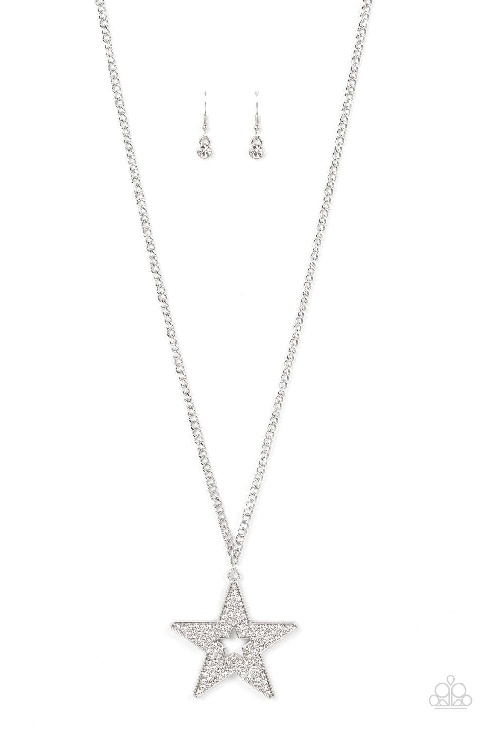 Superstar Stylist - White Rhinestone Silver Star Long Necklace