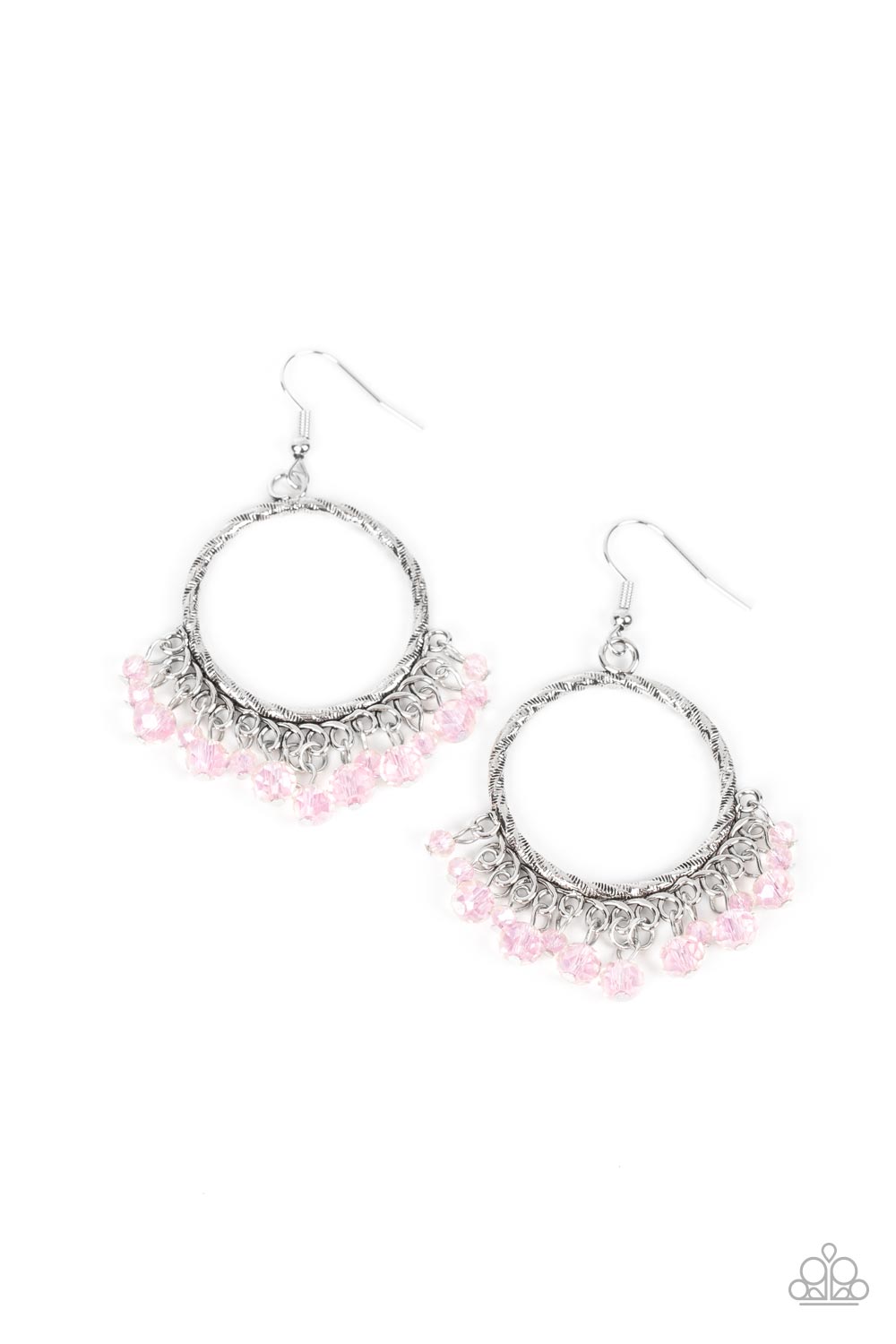 As if by Magic - Pink Iridescent Crystal Silver Circle Earrings