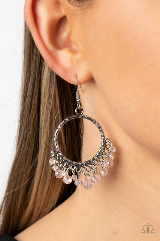 As if by Magic - Pink Iridescent Crystal Silver Circle Earrings