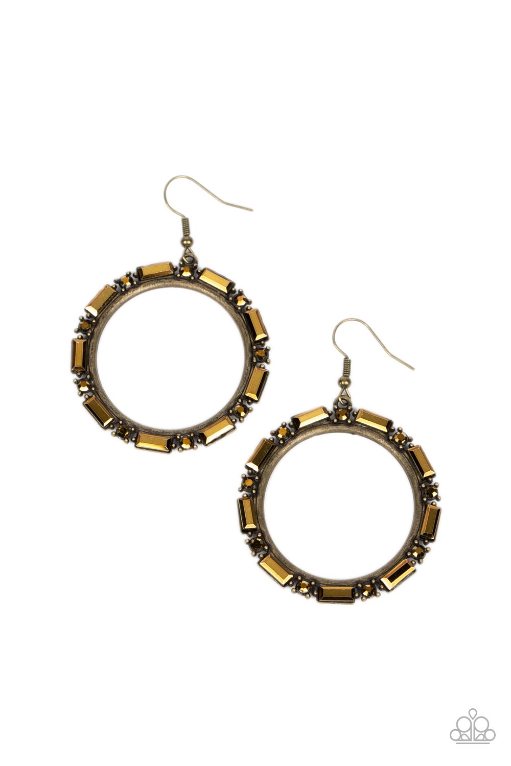 Gritty Glow - Brass Aurum Rhinestone Circle Earrings