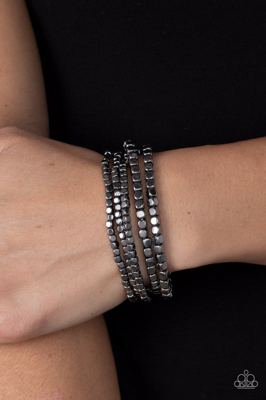 Right on CUBE - Black Gunmetal Stretchy Bracelet Set