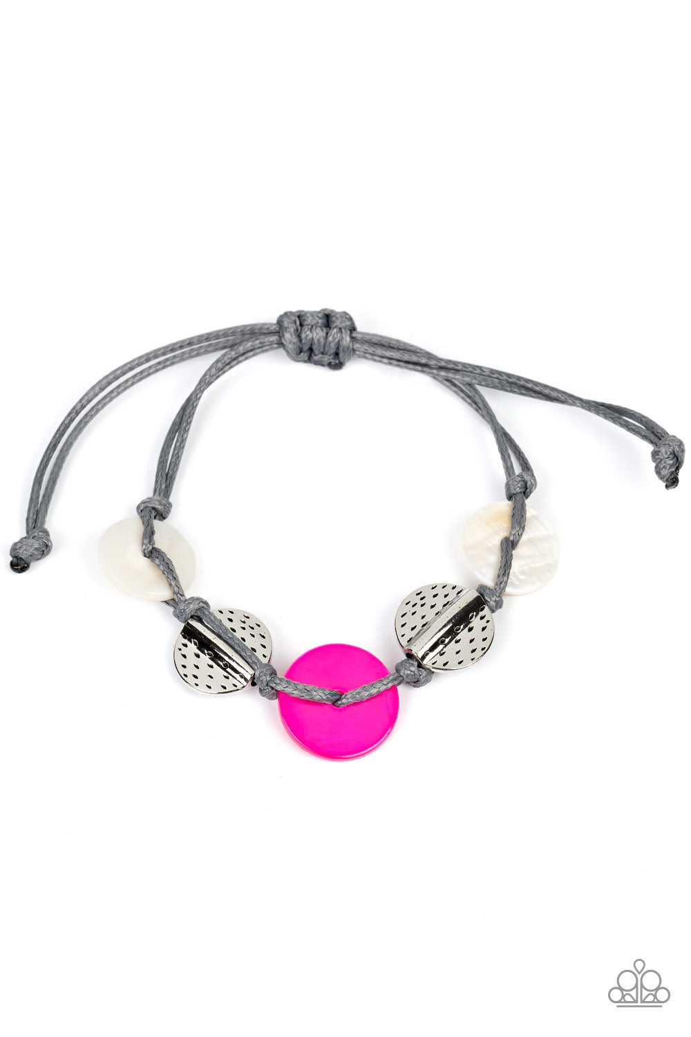 Shore Up - Pink Shell Disc Gray Cord Slide Bracelet