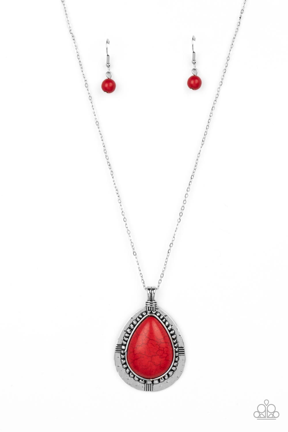 Western Wilderness - Red Stone Silver Medium Length Necklace