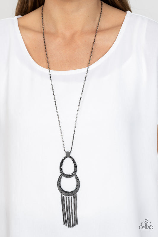 Reeling in Relics - Black Gunmetal Tassel Pendant Long Necklace