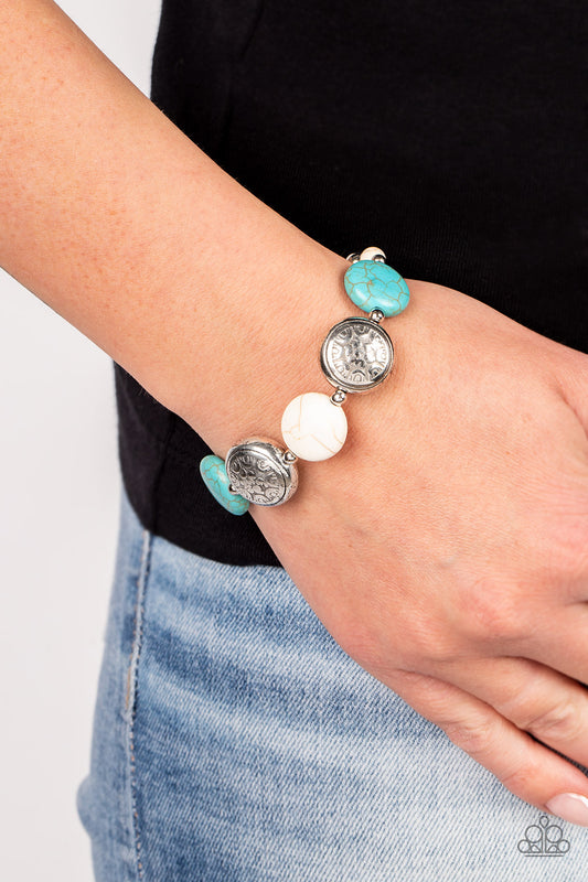 Oasis Orchard - Multi Turquoise Blue and White Crackle Stone Silver Clasp Bracelet