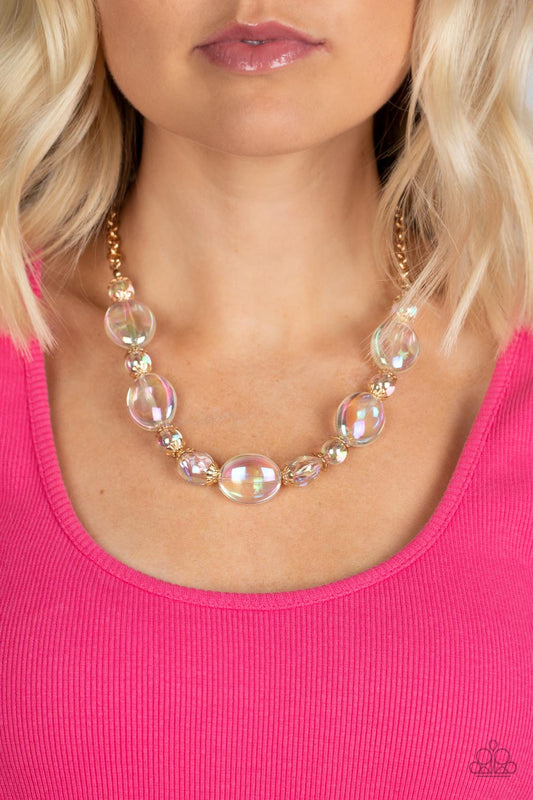 Prismatic Magic - Gold Iridescent Bead Short Necklace