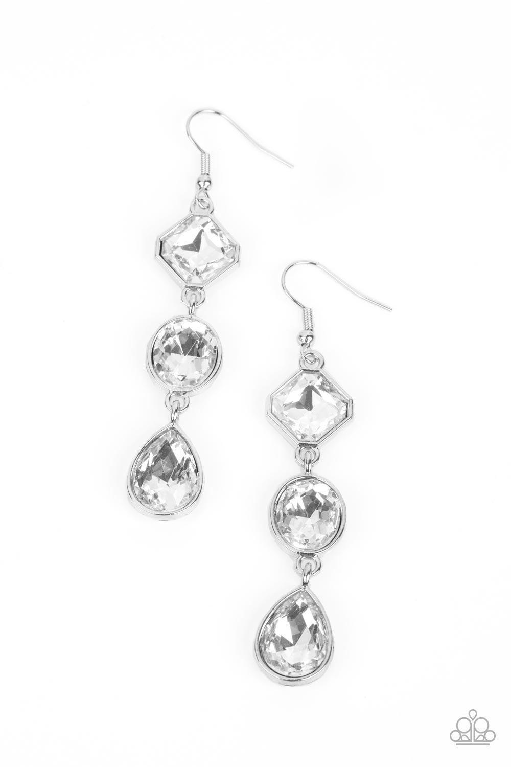 Reflective Rhinestones - White Rhinestone Silver Earrings