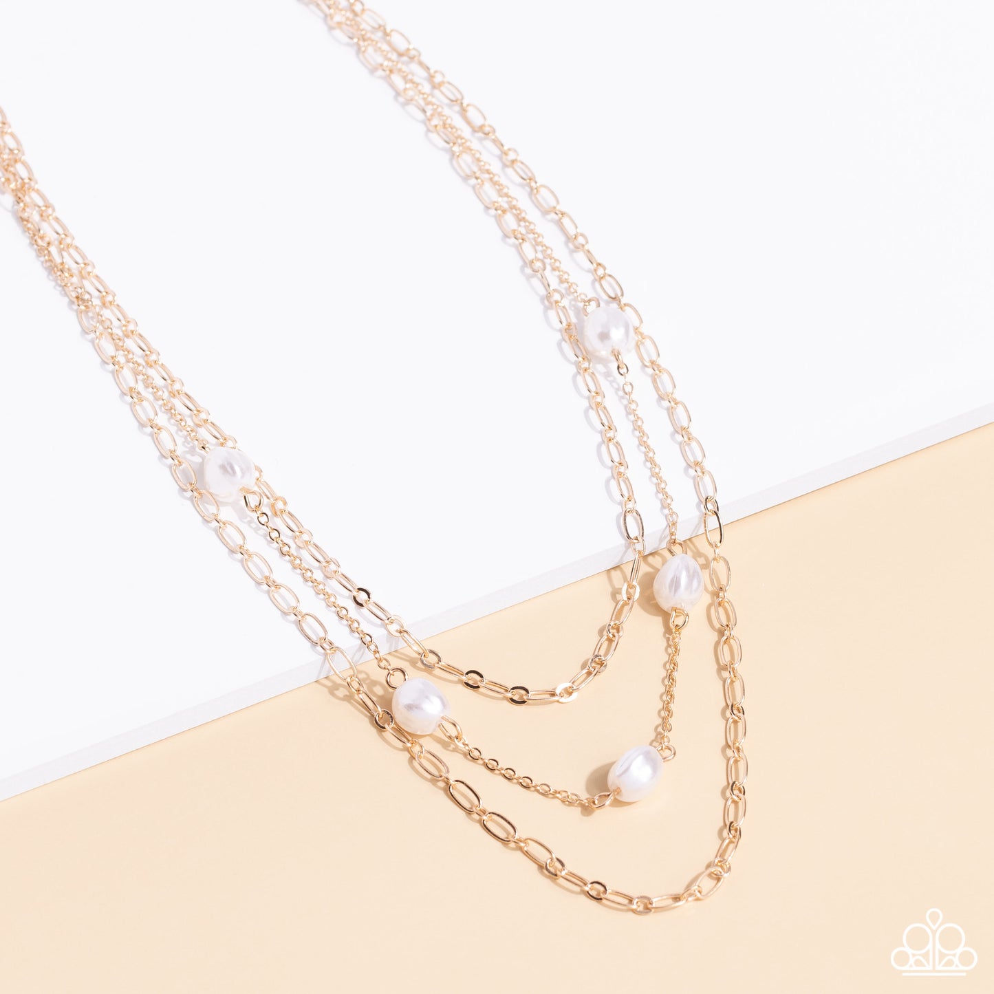 Offshore Oasis - Gold Chain White Pearl Layered Choker Necklace