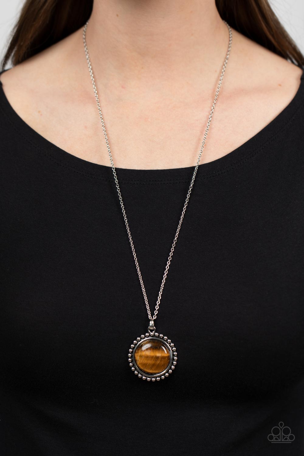 Sonoran Summer - Brown Tiger's Eye Pendant Silver Medium Length Necklace