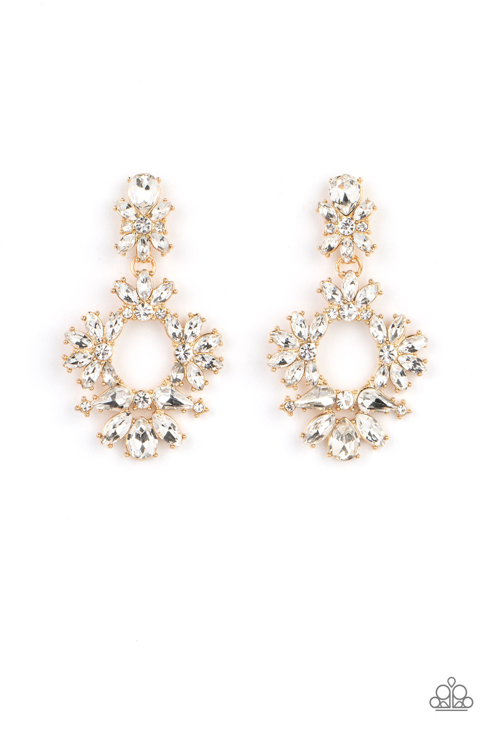 Leave them Speechless - Gold White Rhinestone Post Earrings