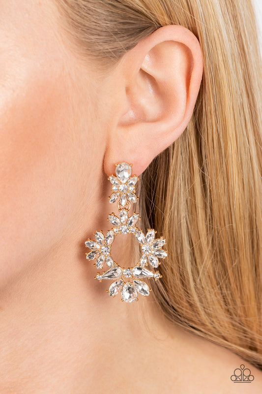 Leave them Speechless - Gold White Rhinestone Post Earrings