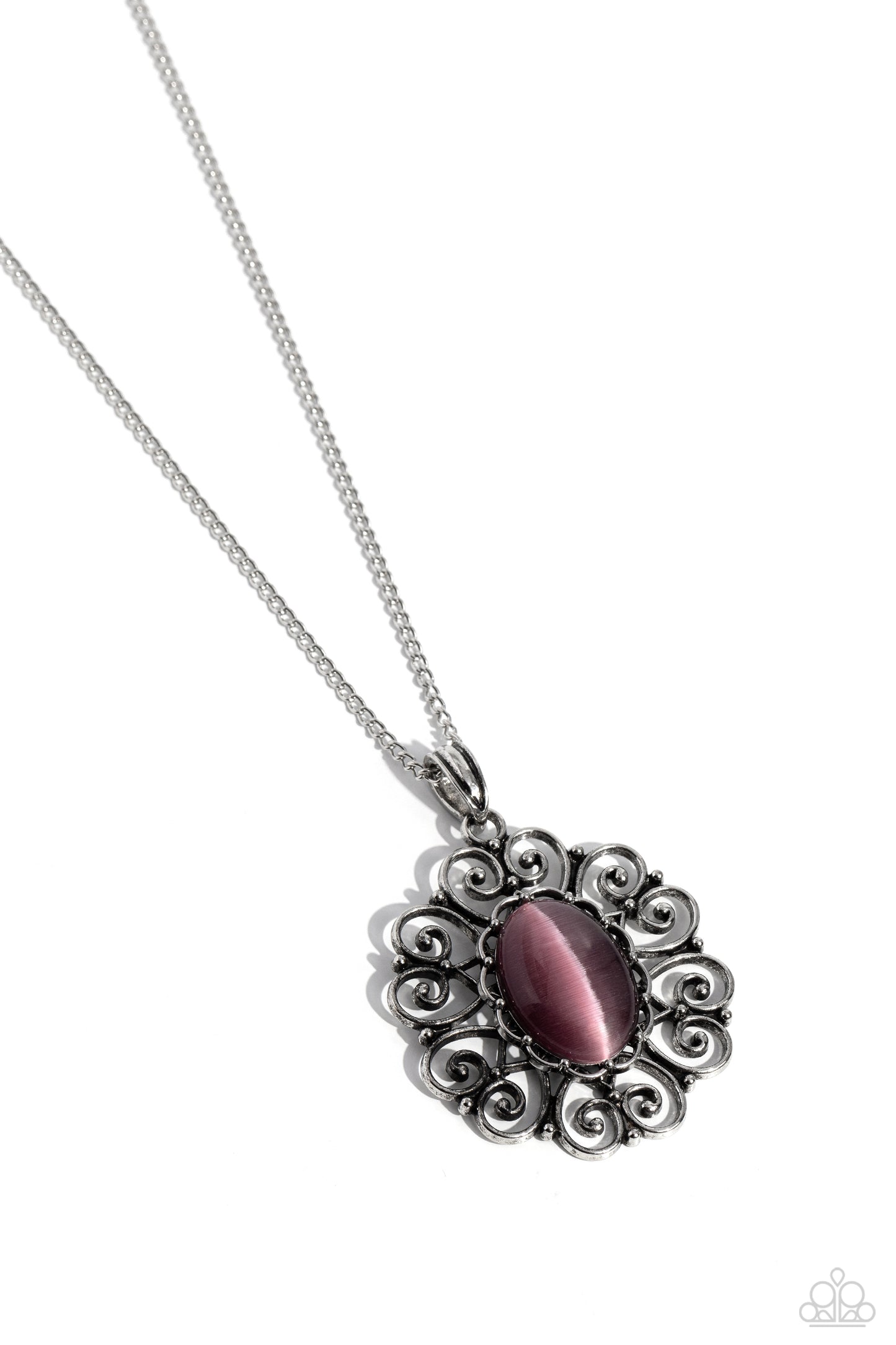 Sentimental Sabbatical - Purple Cat's Eye Silver Long Necklace