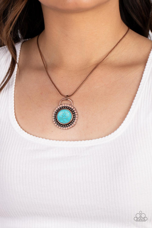 New Age Nomad - Turquoise Stone Pendant Silver Short Necklace