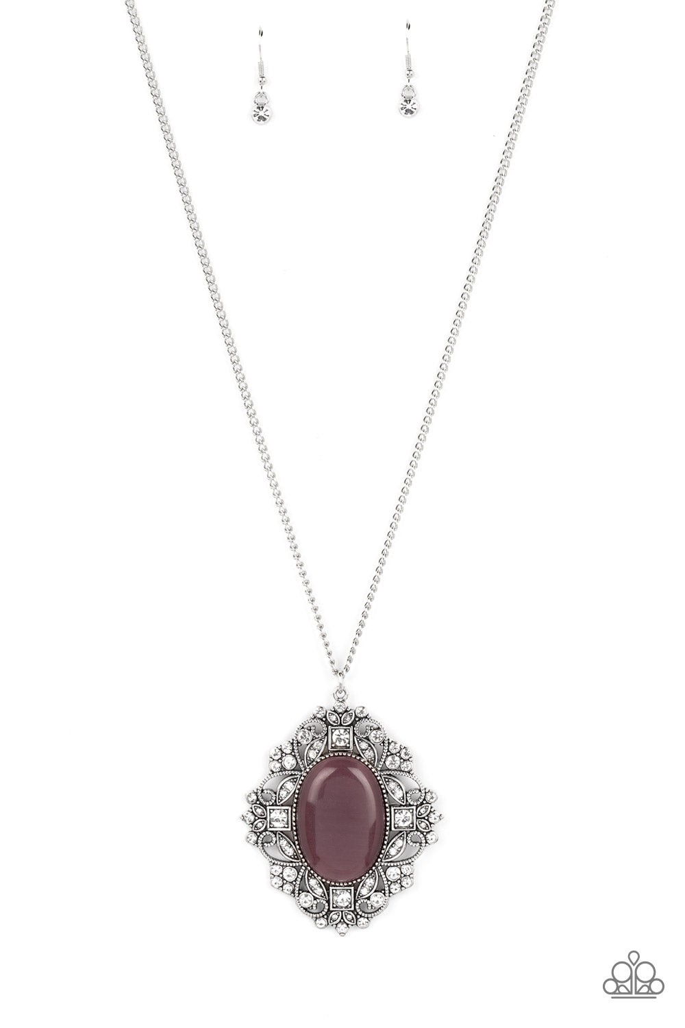 Dream Board Dazzle - Purple Cat's Eye Long Silver Necklace