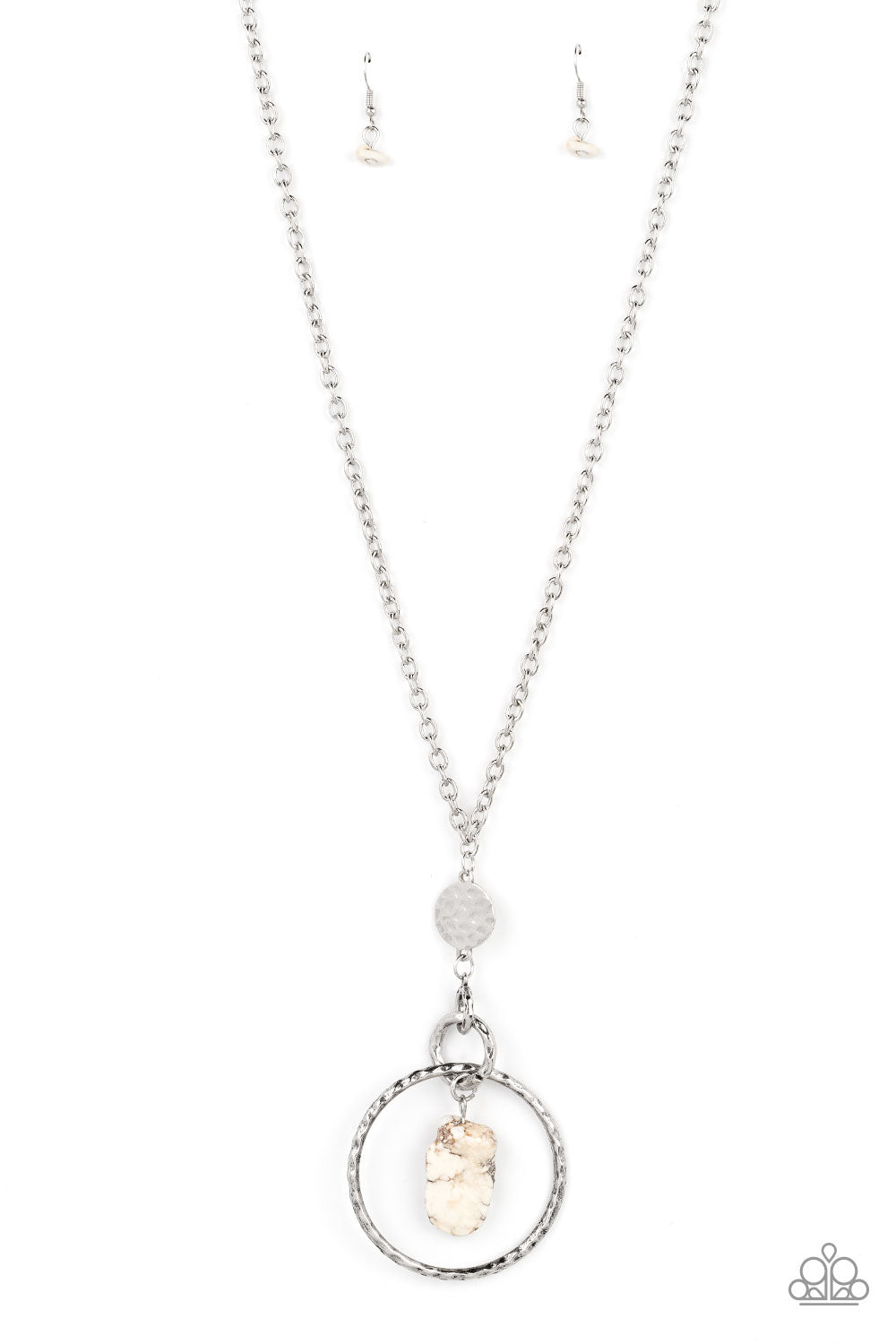 Keep the PIECE - White Stone Silver Circle Pendant Medium-Length Necklace