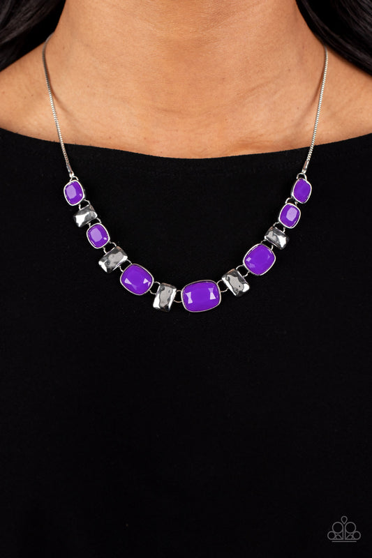 Polished Parade - Purple Bead Silver Short Necklace