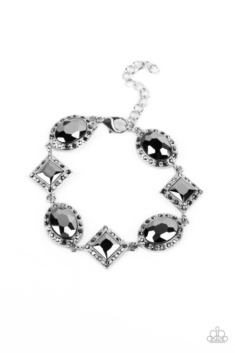 Decade of Dazzle - Silver Square and Oval Gem Clasp Bracelet