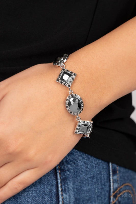 Decade of Dazzle - Silver Square and Oval Gem Clasp Bracelet