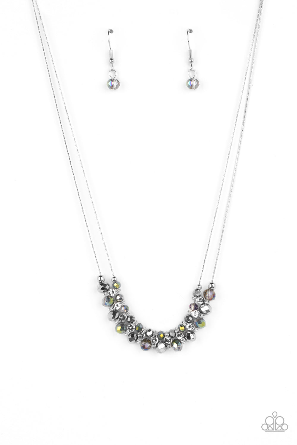 Shimmering High Society - Silver Oil Spill Iridescent Crystal Layered Short Necklace