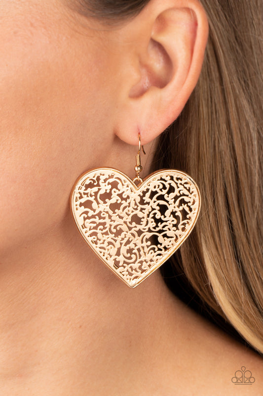 Fairest in the Land - Gold Filigree Heart Fishhook Earrings