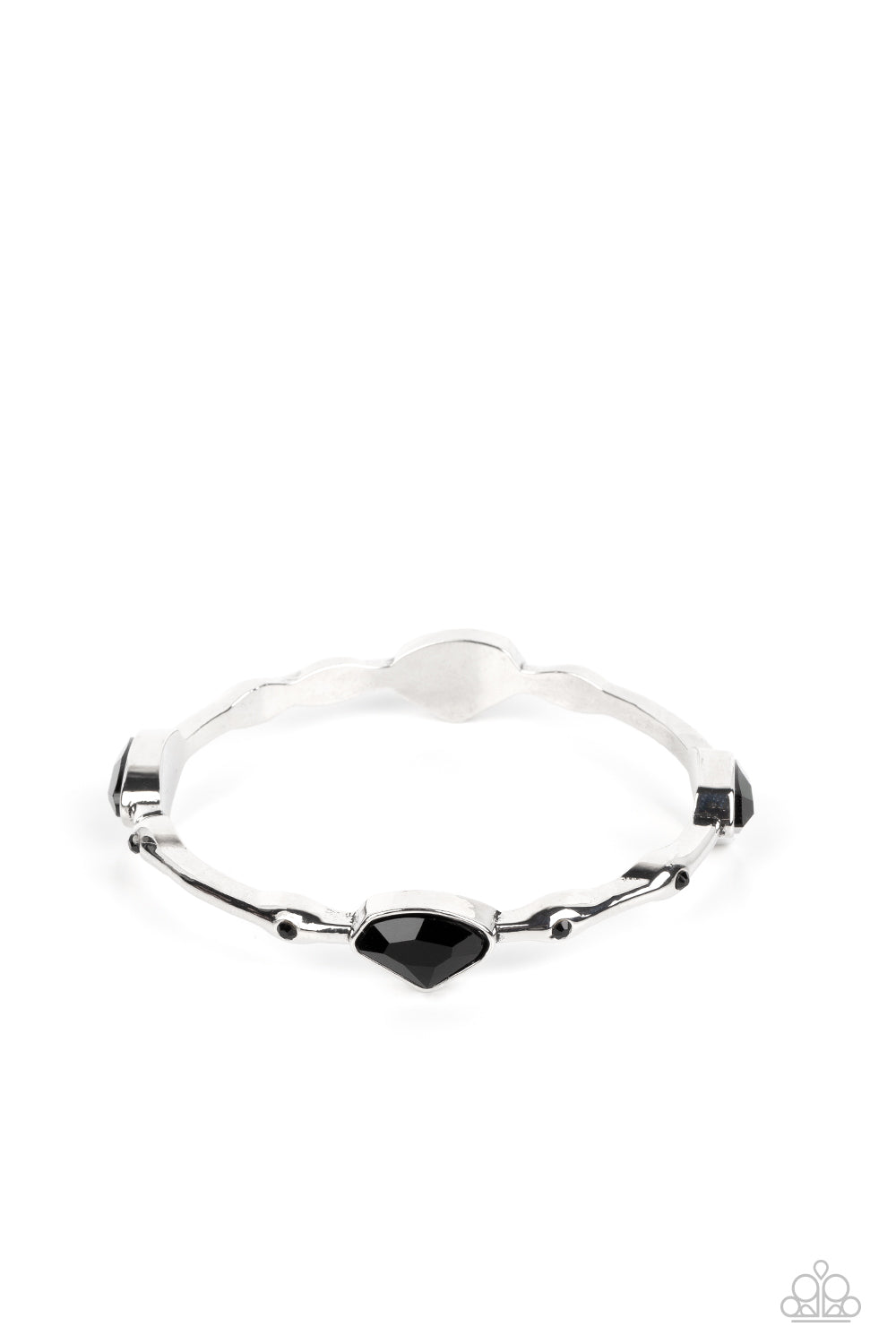 Chiseled Craze - Black Gem Silver Bangle Bracelet