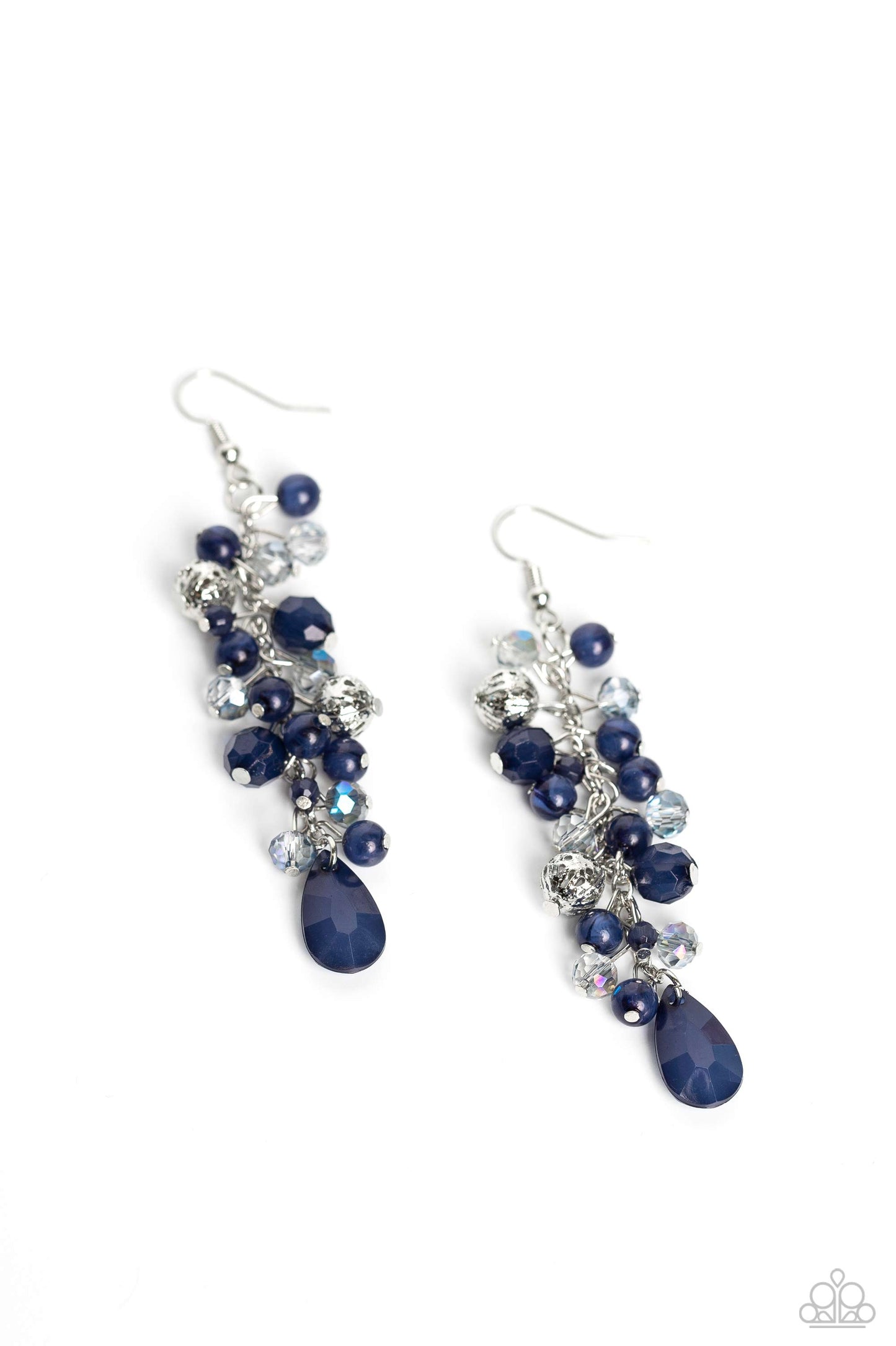 Cheeky Cascade - Blue Crystal Bead Silver Fishhook Earrings