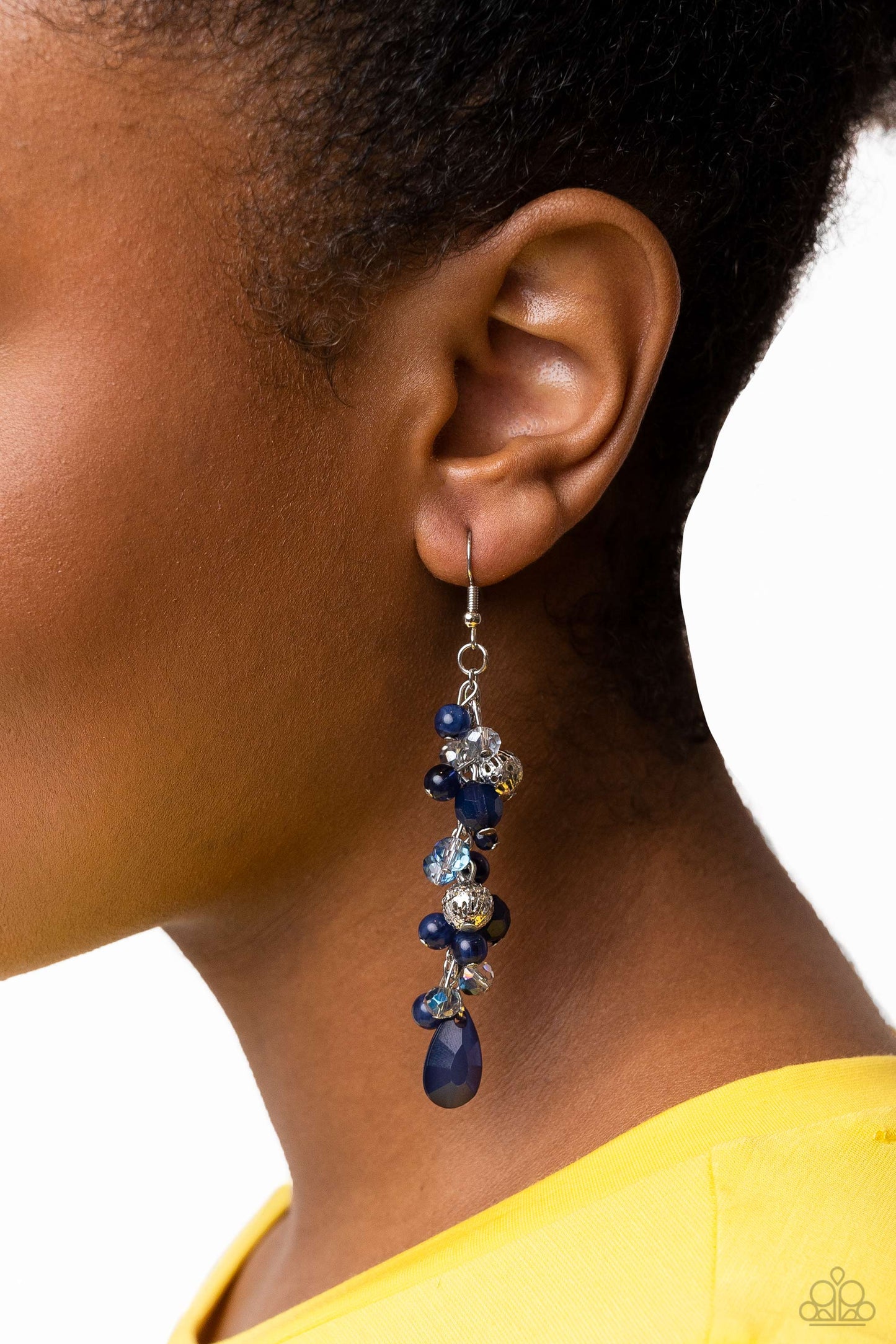 Cheeky Cascade - Blue Crystal Bead Silver Fishhook Earrings