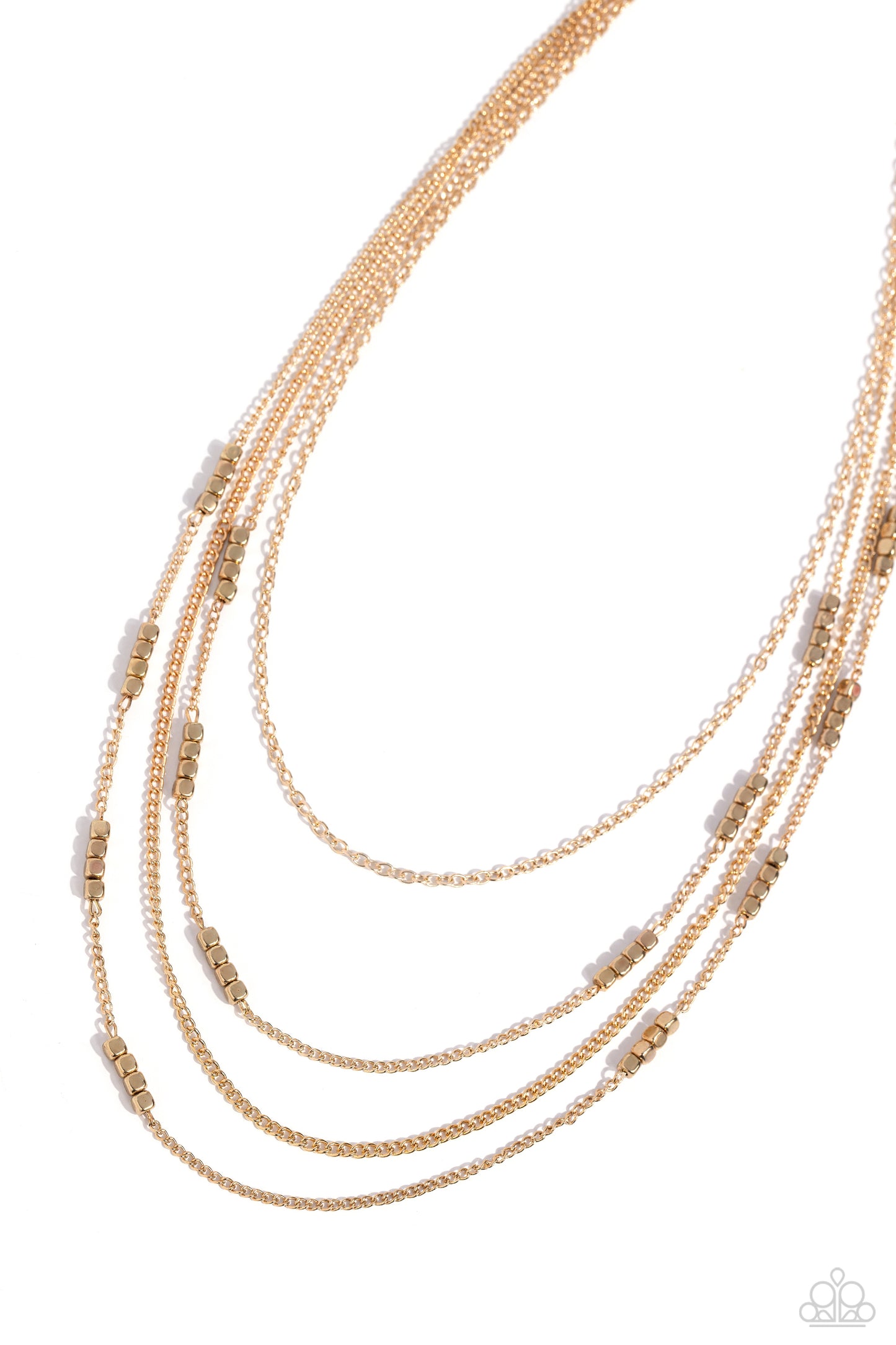 Metallic Monarch - Gold Cube Bead Layered Medium Length Necklace