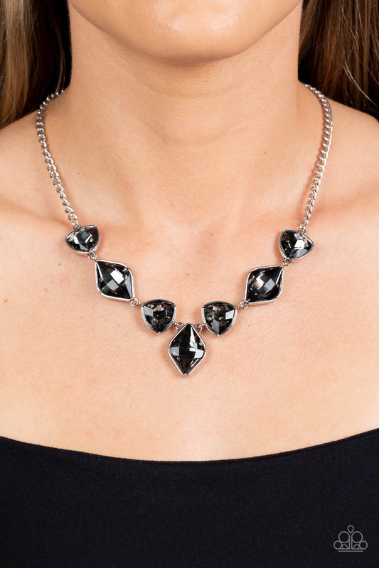 Glittering Geometrics - Silver Smoky Gem Short Necklace