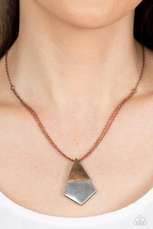 Posh Pyramid - Copper Silver Mixed Metal Short Necklace