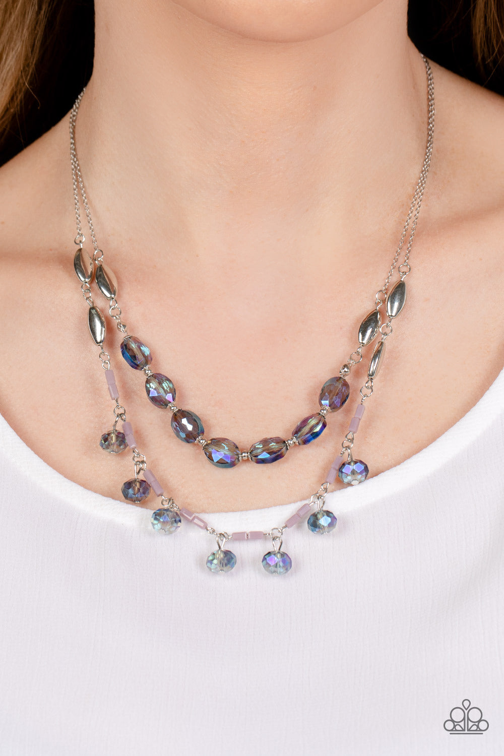 Sheen Season - Blue UV Bead Silver Layered Short Necklace
