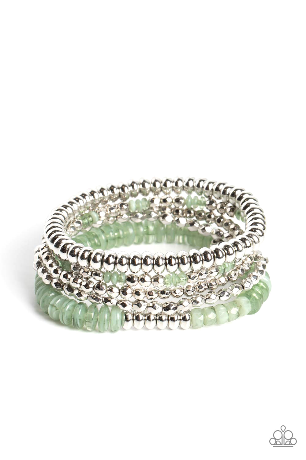 Pristine Pixie Dust - Green and Silver Bead Stretchy Bracelet Set