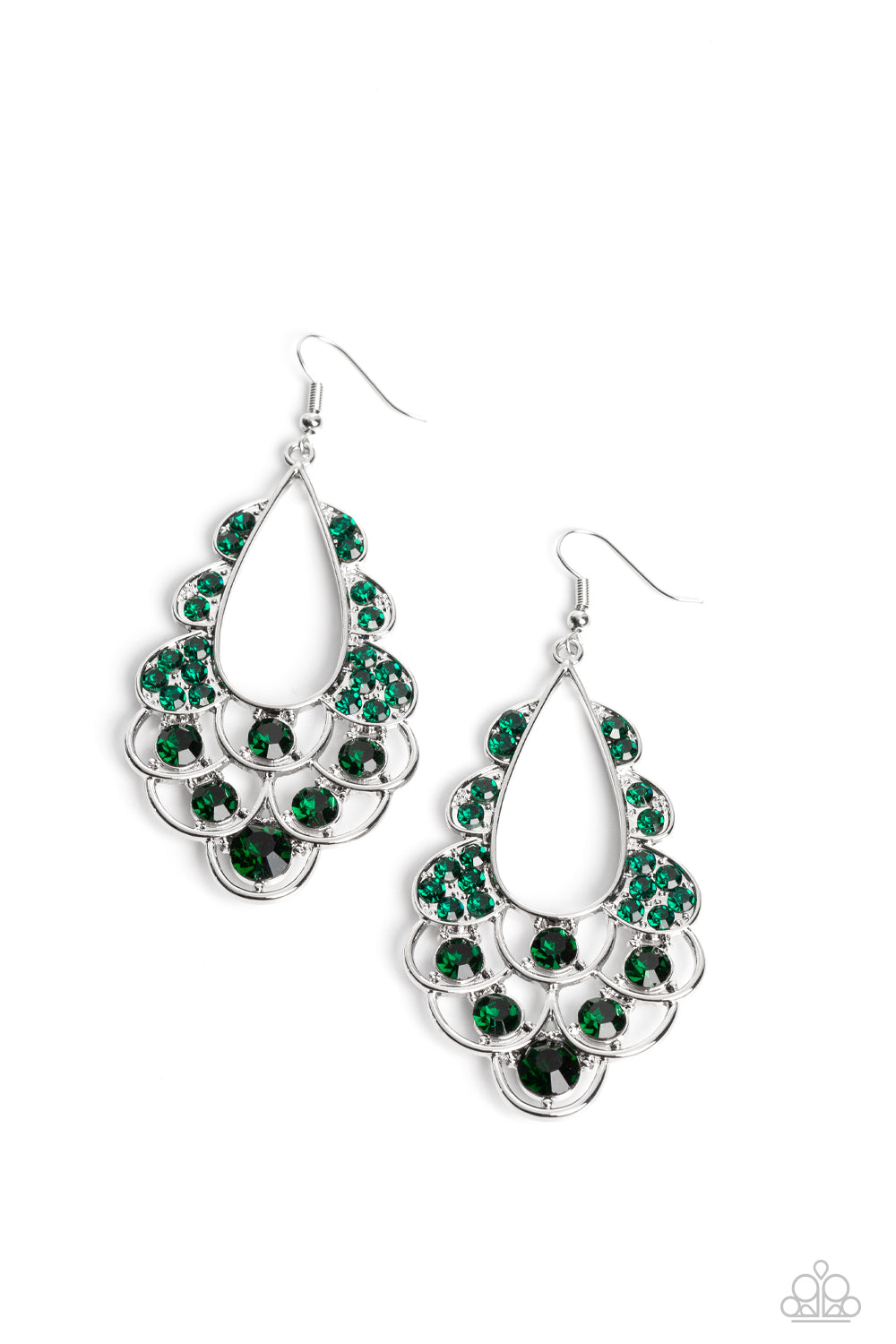 Majestic Masquerade - Green Gem Rhinestone Silver Fishhook Earrings