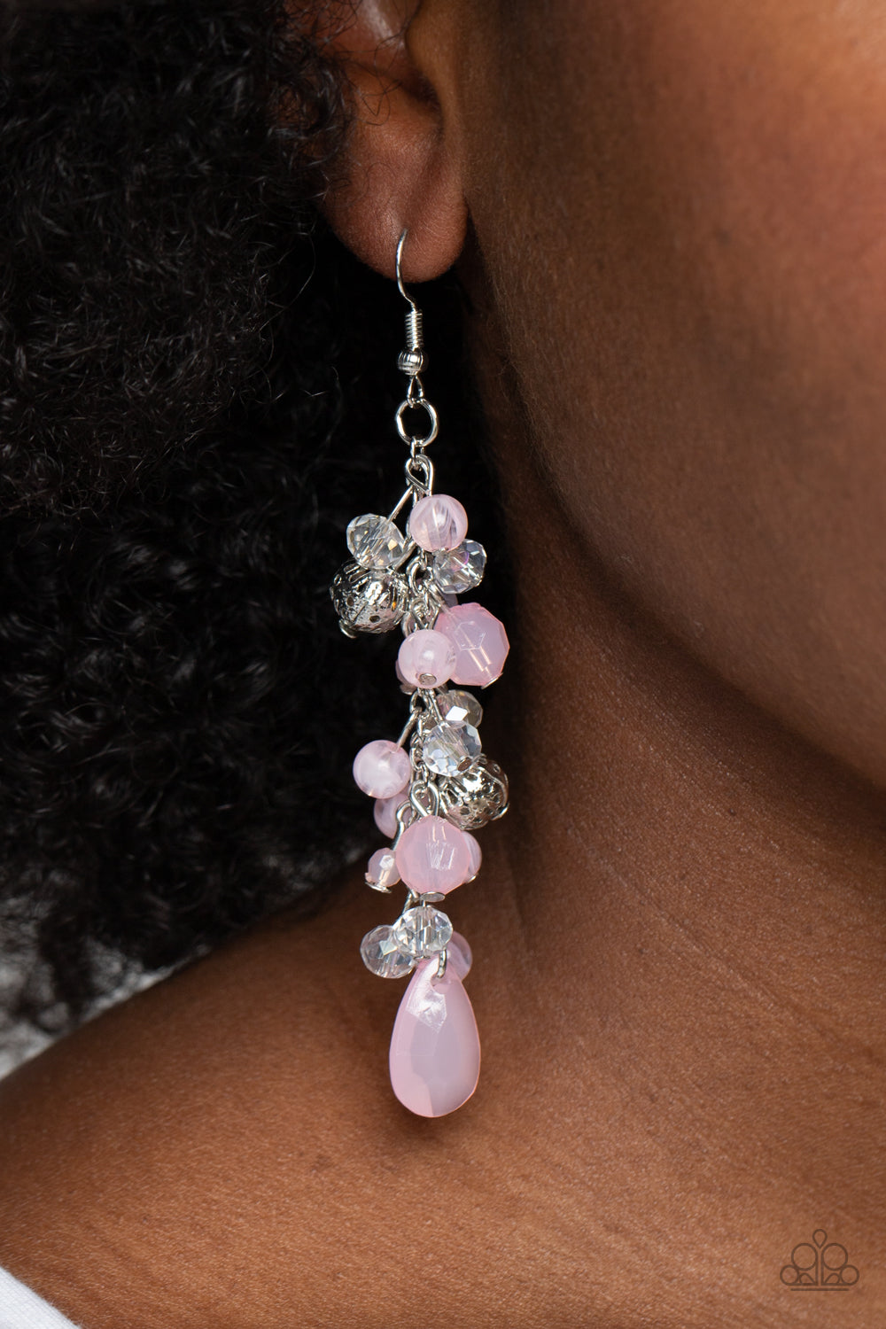 Cheeky Cascade - Pink Crystal Bead Silver Fishhook Earrings