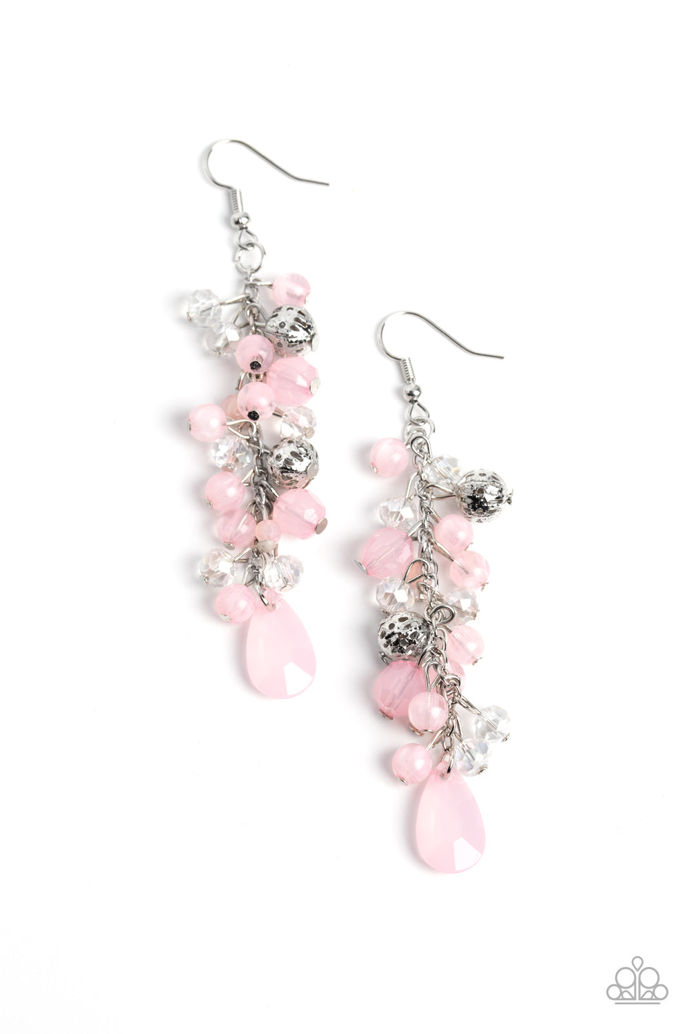 Cheeky Cascade - Pink Crystal Bead Silver Fishhook Earrings