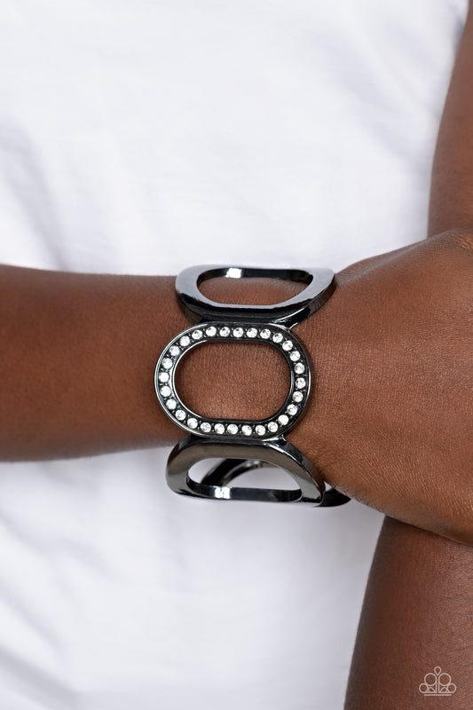 Opulent Ovals - Black Gunmetal Rhinestone Stretchy Bracelet